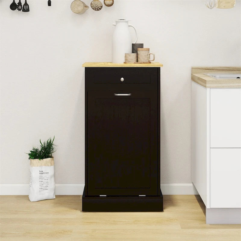 Mobiletto Pattumiera da Cucina Indipendente con Anta Basculante e Cassetto Contenitore