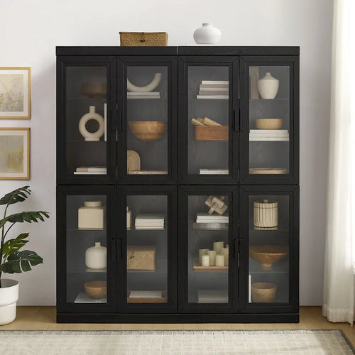 Set di 2 mobili da dispensa da cucina con anta a vetro