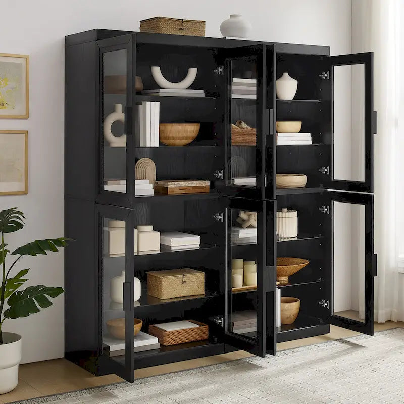 Set di 2 mobili da dispensa da cucina con anta a vetro