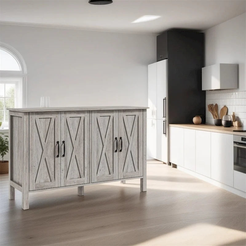 Credenza in legno con 4 ante scorrevoli e 2 ripiani regolabili