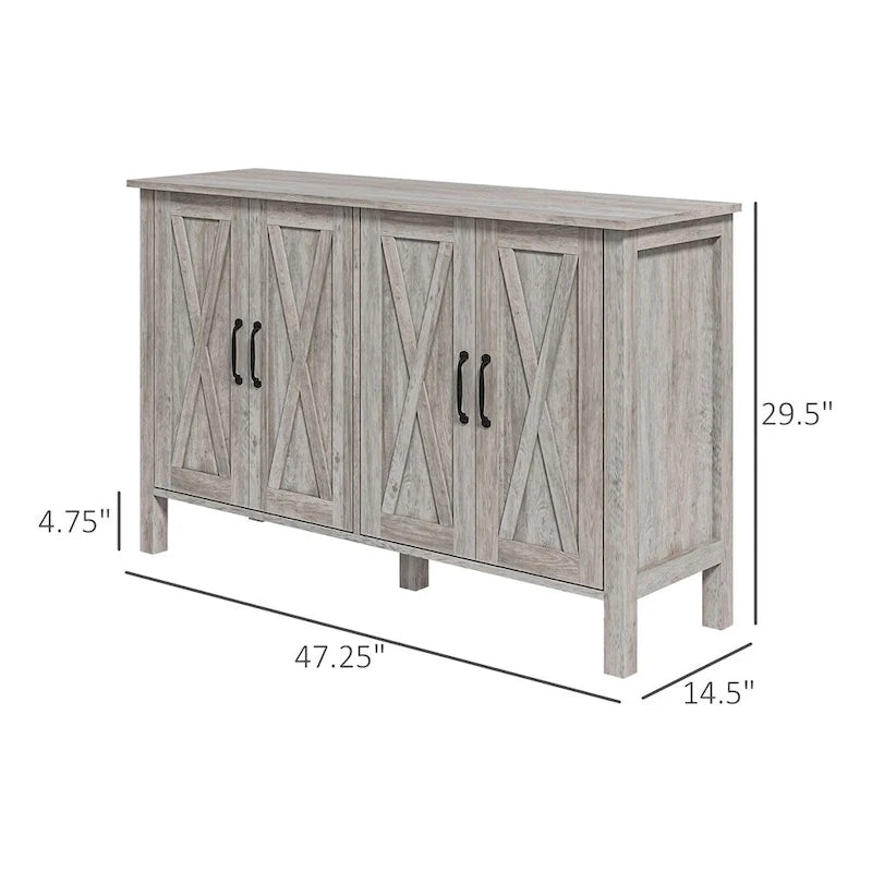 Credenza in legno con 4 ante scorrevoli e 2 ripiani regolabili