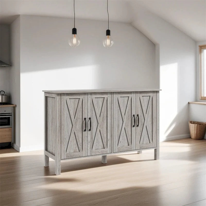 Credenza in legno con 4 ante scorrevoli e 2 ripiani regolabili