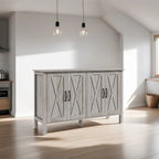 Credenza in legno con 4 ante scorrevoli e 2 ripiani regolabili