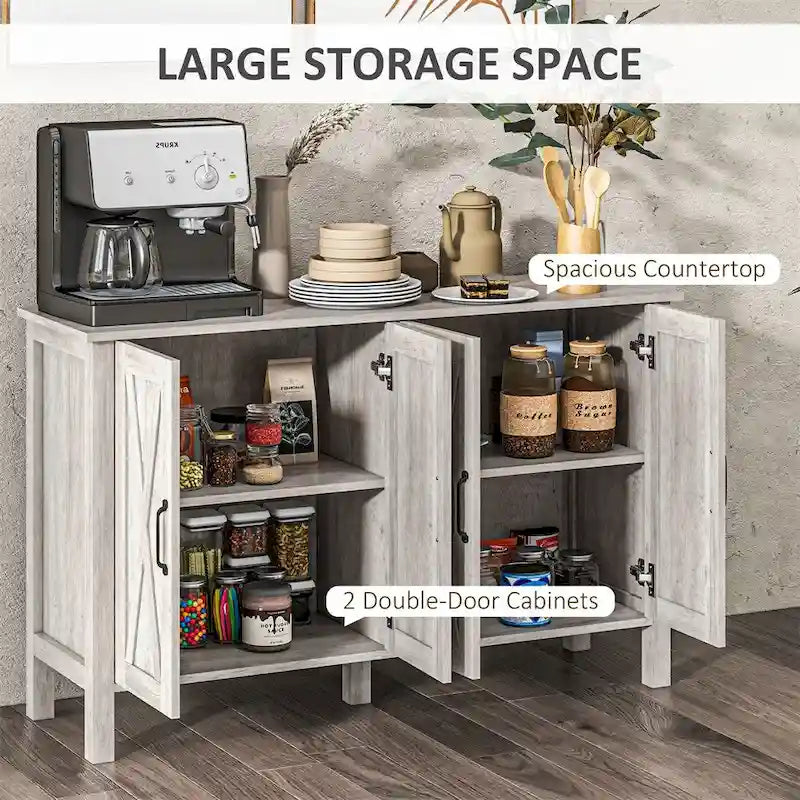 Credenza in legno con 4 ante scorrevoli e 2 ripiani regolabili
