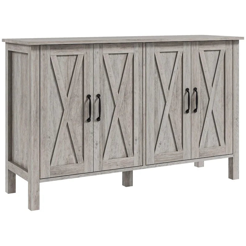 Credenza in legno con 4 ante scorrevoli e 2 ripiani regolabili