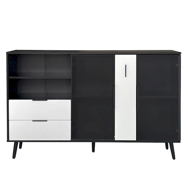 Armadietto a due ante con due cassetti e maniglie in metallo