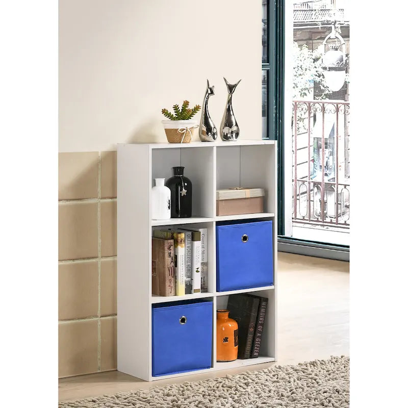Organizzatore portaoggetti a 6 cubi con 2 cassetti in tessuto, bianco