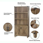 Libreria a 2 ante con ripiani aperti stile rustico, finitura rovere anticato, 30,5 x 78 x 171 cm (L x P x A)