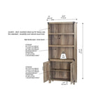 Libreria a 2 ante con ripiani aperti stile rustico, finitura rovere anticato, 30,5 x 78 x 171 cm (L x P x A)