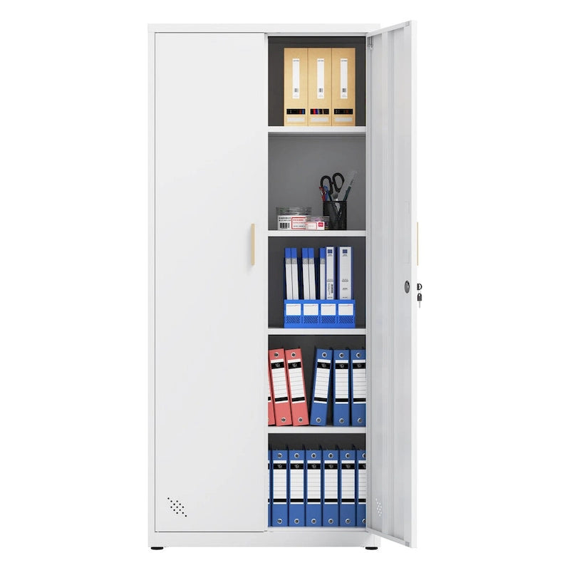 Metal Storage Cabinet with 2-Doors and Adjustable Shelves, Lockable Tall File Cabinet for Home Office Garage Kitchen Pantry