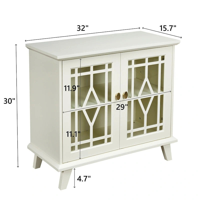 Credenza Bianca con Ante in Vetro Temperato e Ripiani Regolabili