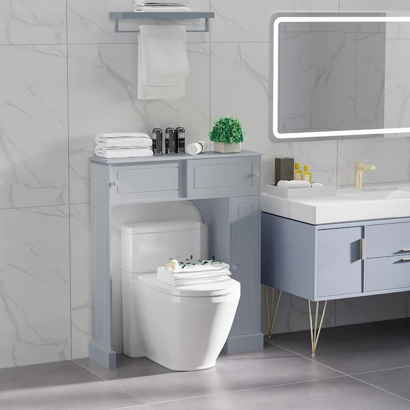 Mobiletto salvaspazio da bagno sopra il WC con ripiani regolabili, grigio