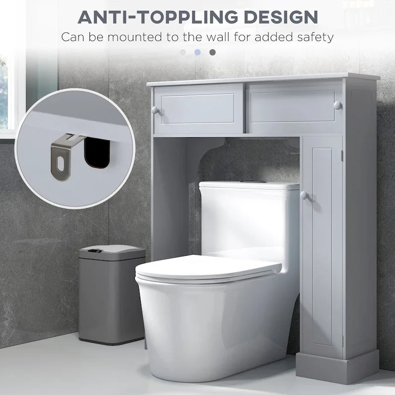 Mobiletto salvaspazio da bagno sopra il WC con ripiani regolabili, grigio