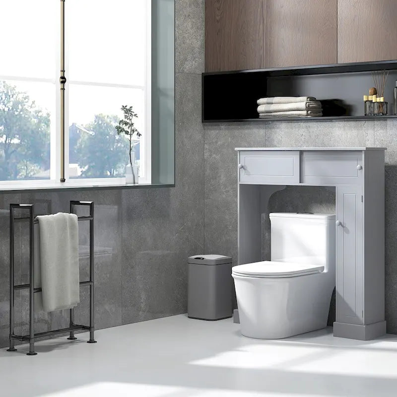 Mobiletto salvaspazio da bagno sopra il WC con ripiani regolabili, grigio