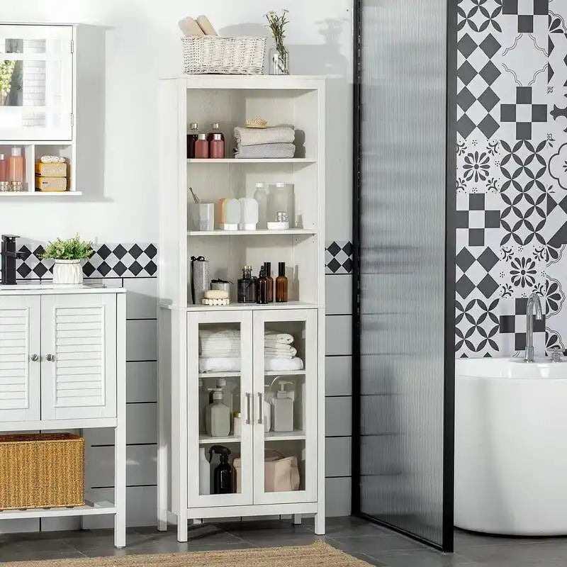 Mobiletto da bagno autoportante con ante in vetro