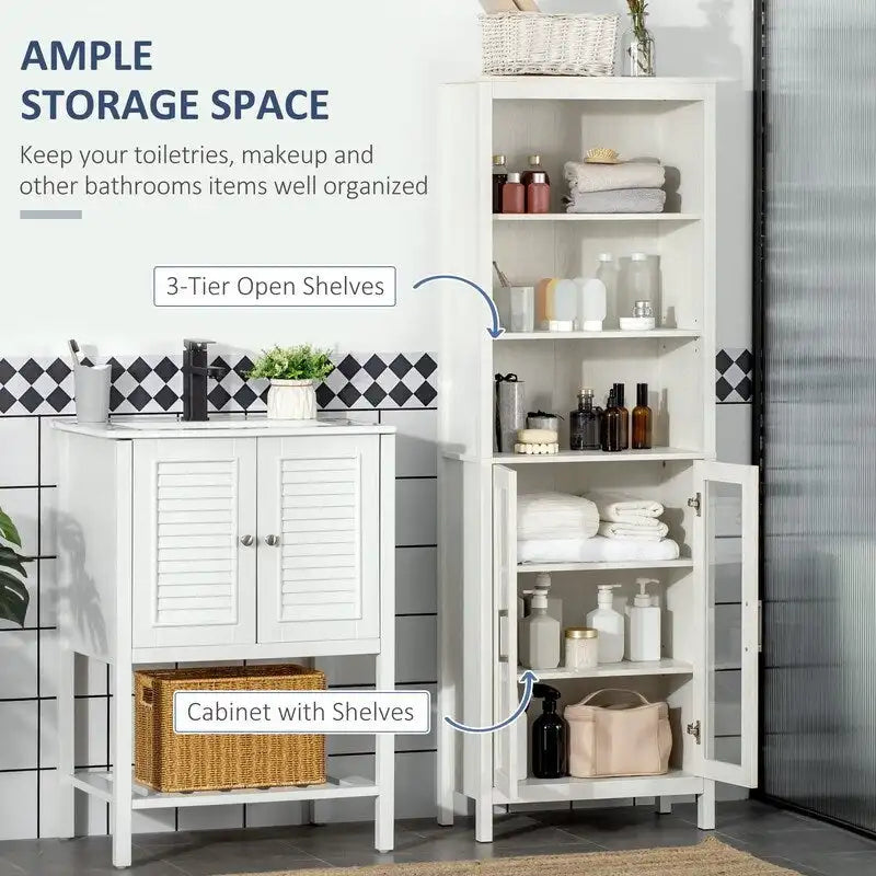 Mobiletto da bagno autoportante con ante in vetro