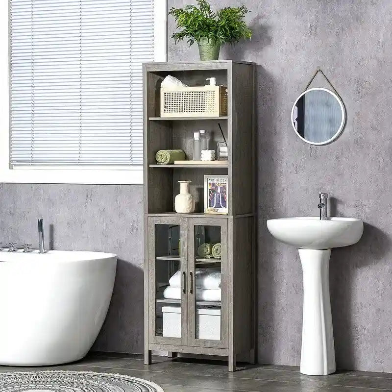 Mobiletto da bagno autoportante con ante in vetro