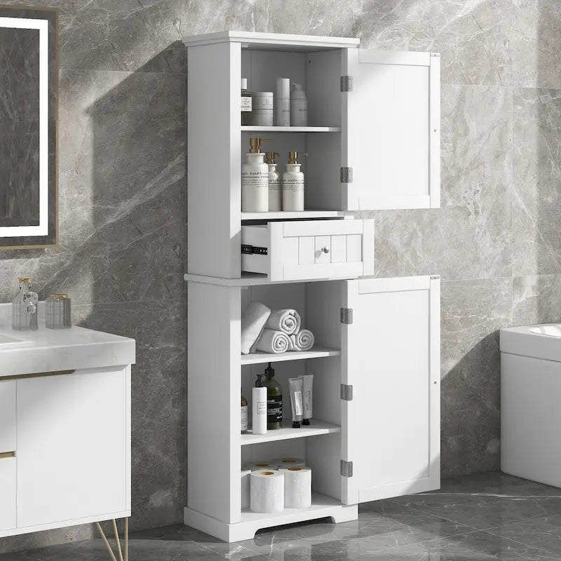 Armadietto da bagno alto 170 cm con cassetto e ripiano regolabile