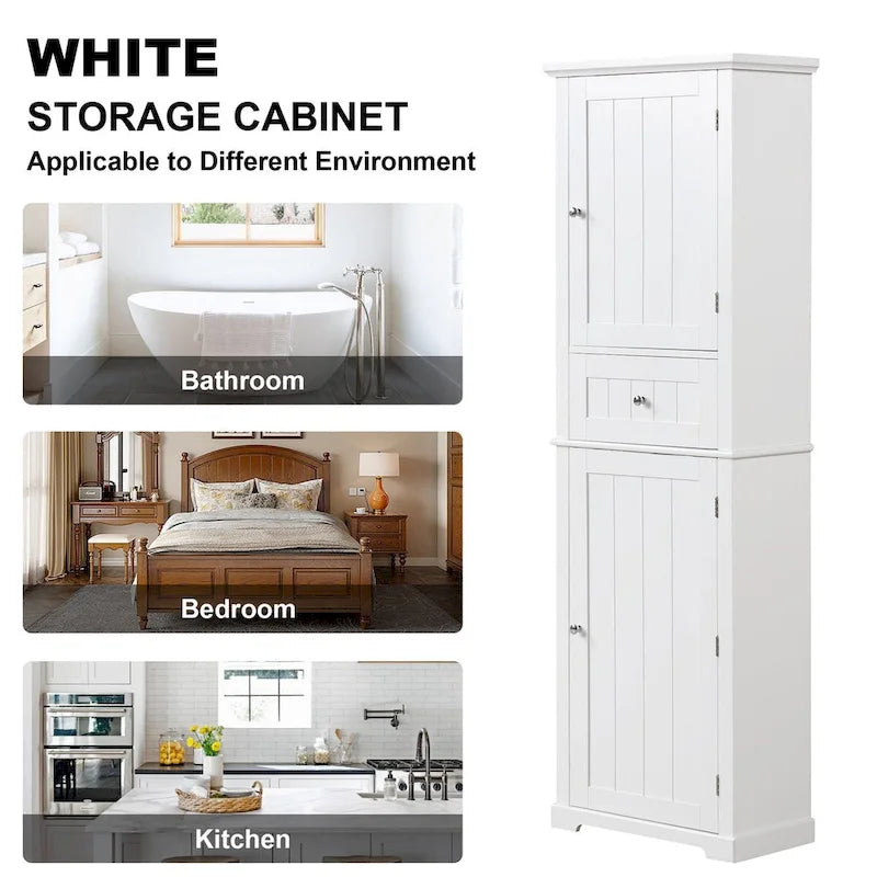 Armadietto da bagno alto 170 cm con cassetto e ripiano regolabile