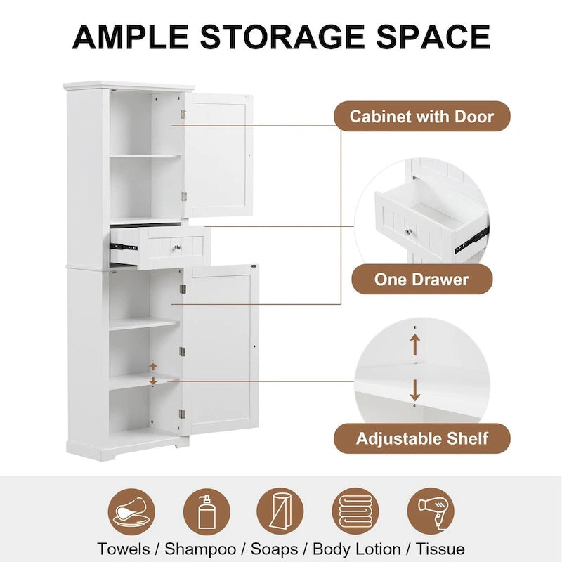 Armadietto da bagno alto 170 cm con cassetto e ripiano regolabile
