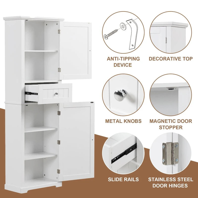 Armadietto da bagno alto 170 cm con cassetto e ripiano regolabile