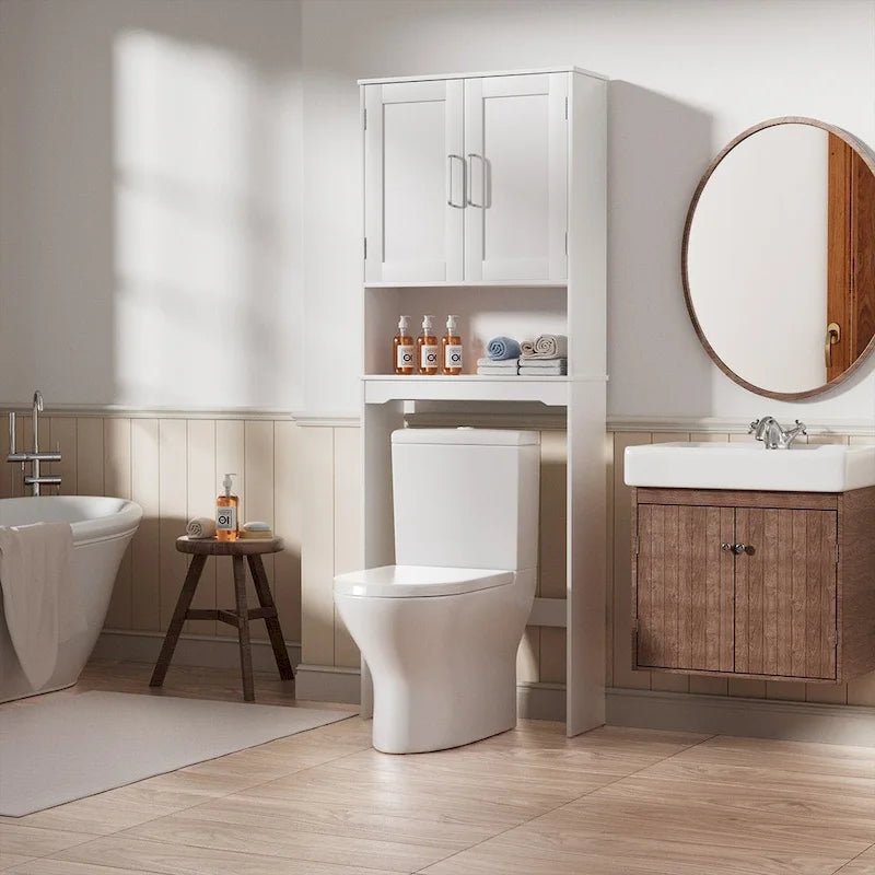 Mobiletto Sopra il WC con Ante e Ripiani Regolabili