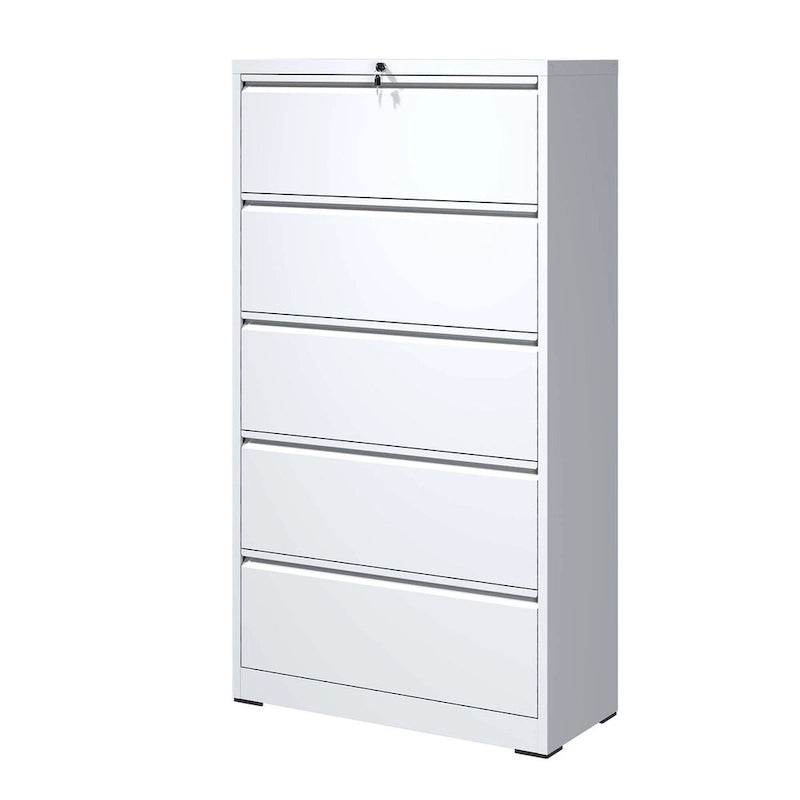 Seitlicher Stahlschrank mit 5 Schubladen und Schloss