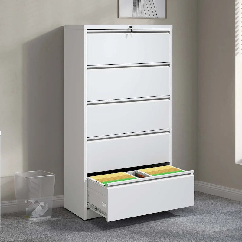 Seitlicher Stahlschrank mit 5 Schubladen und Schloss