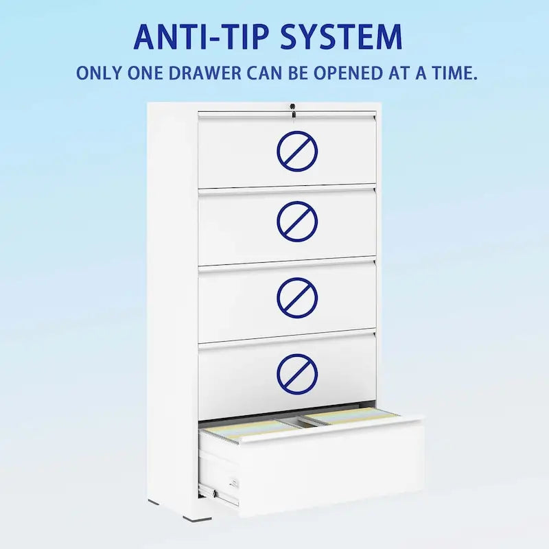 Seitlicher Stahlschrank mit 5 Schubladen und Schloss