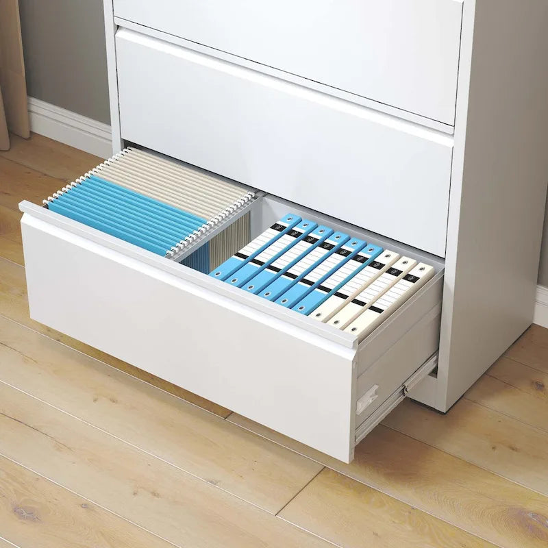 Seitlicher Stahlschrank mit 5 Schubladen und Schloss