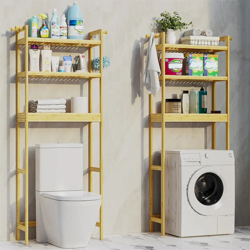 Scaffale portaoggetti in bambù da bagno sopra il WC con ripiani regolabili
