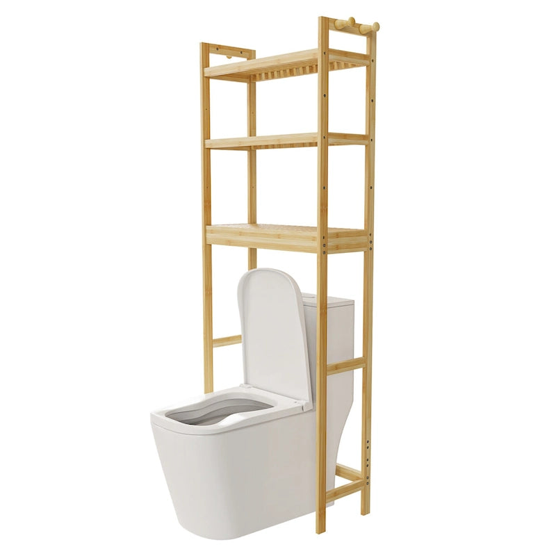 Scaffale portaoggetti in bambù da bagno sopra il WC con ripiani regolabili